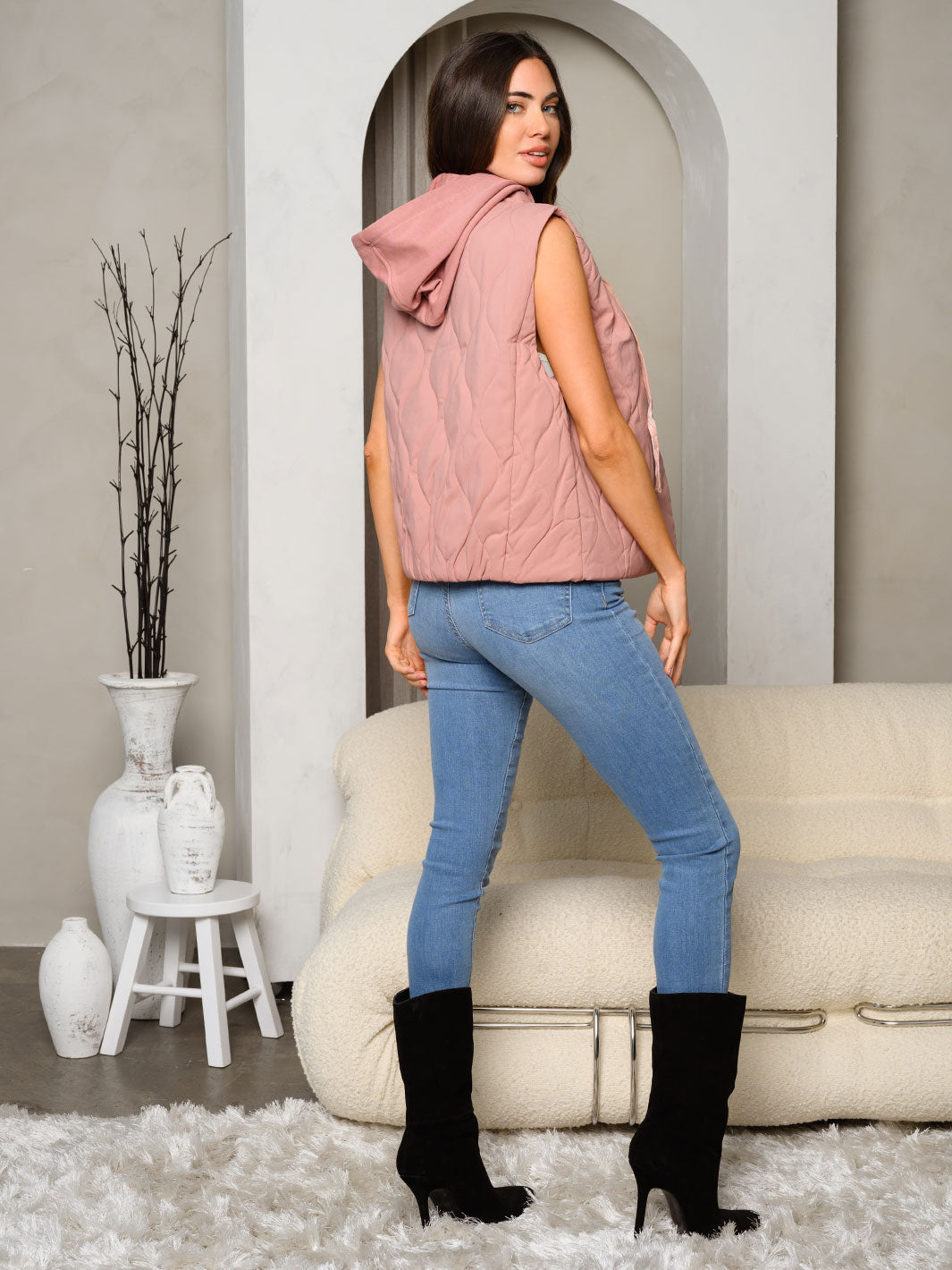 WOMEN'S HOODED BUTTON UP POCKETS VEST