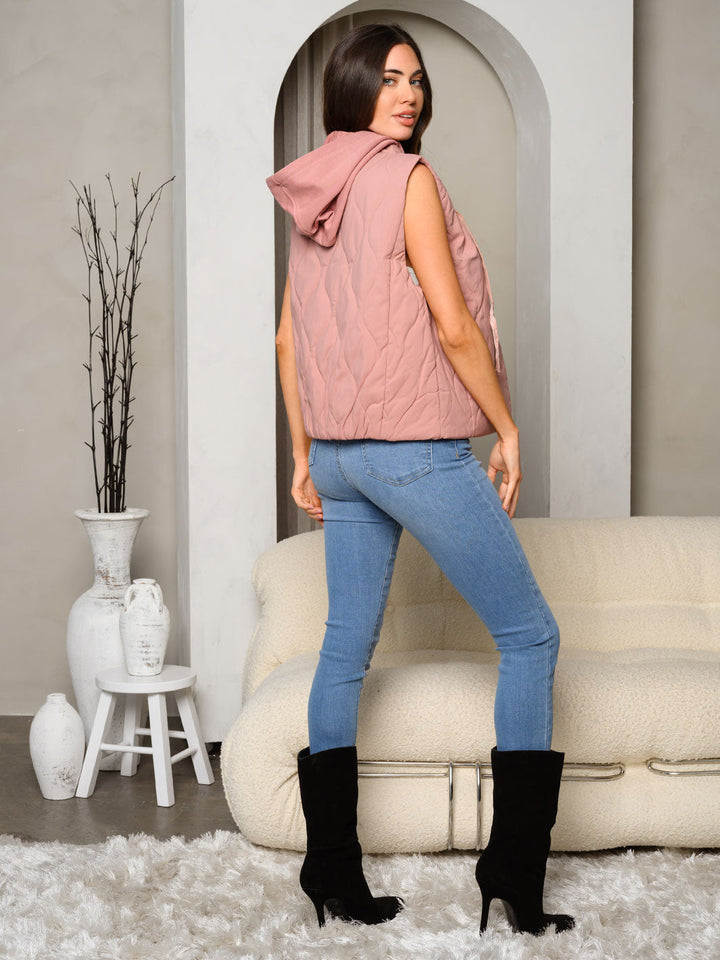 WOMEN'S HOODED BUTTON UP POCKETS VEST