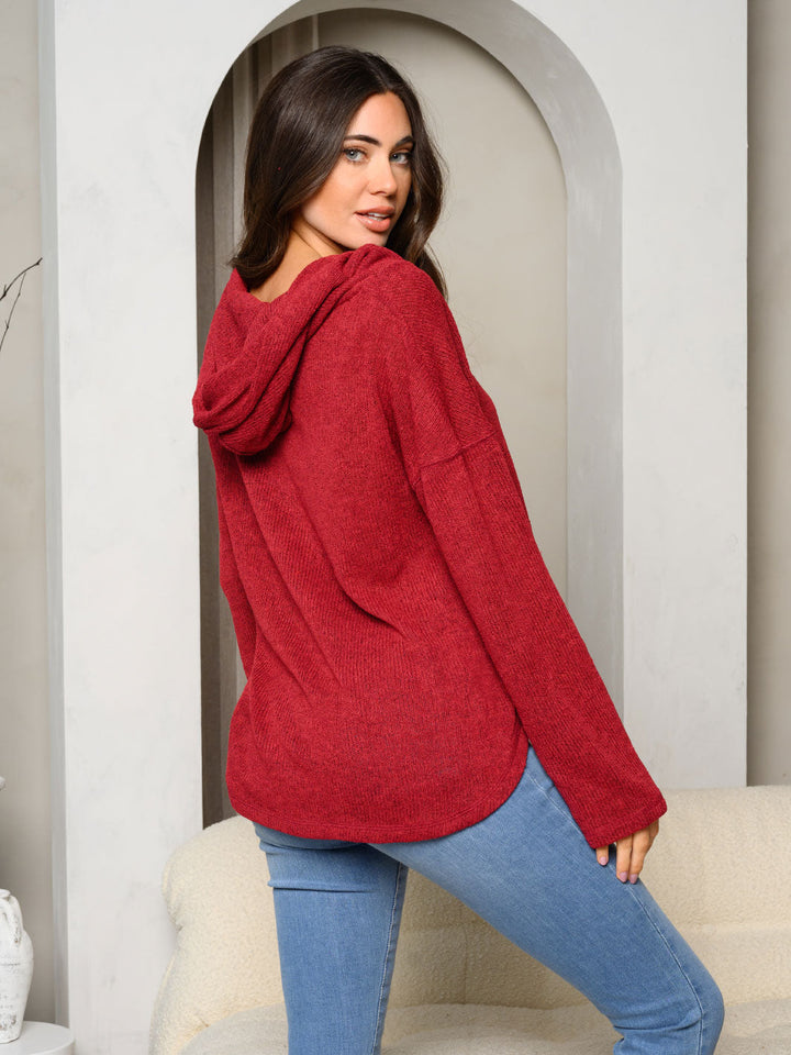 WOMEN'S LONG SLEEVE BUTTON UP HOODED TOP