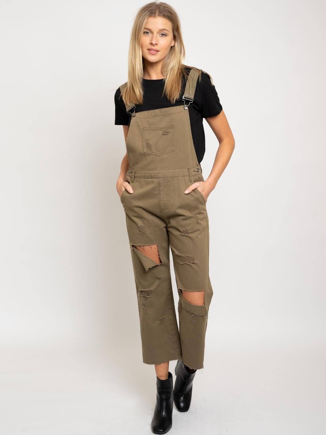 WOMEN'S DISTRESSED OLIVE JUMPSUIT