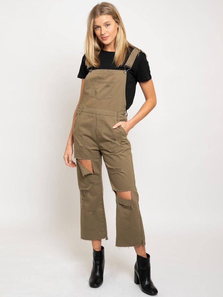 WOMEN'S DISTRESSED OLIVE JUMPSUIT