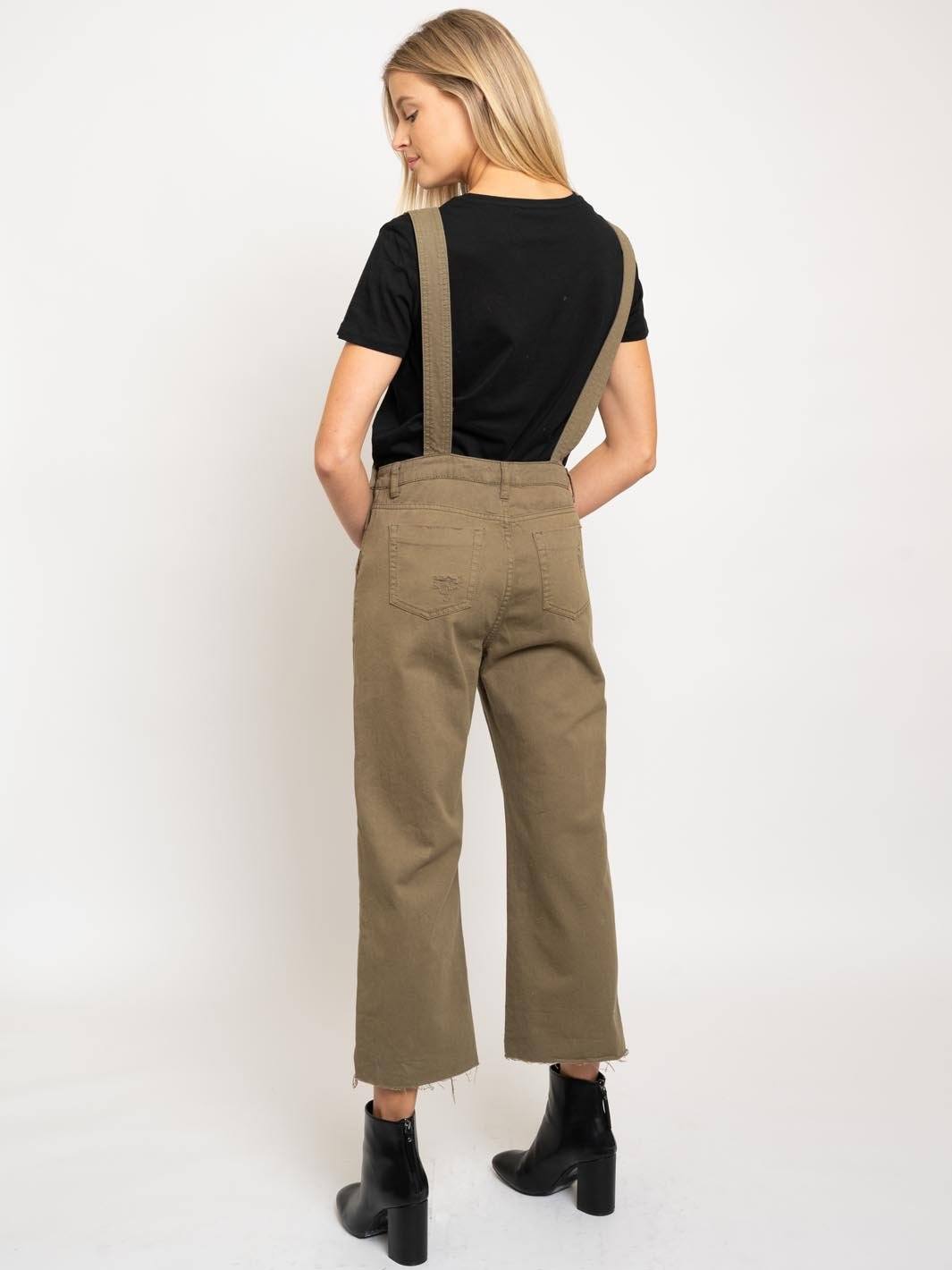 WOMEN'S DISTRESSED OLIVE JUMPSUIT