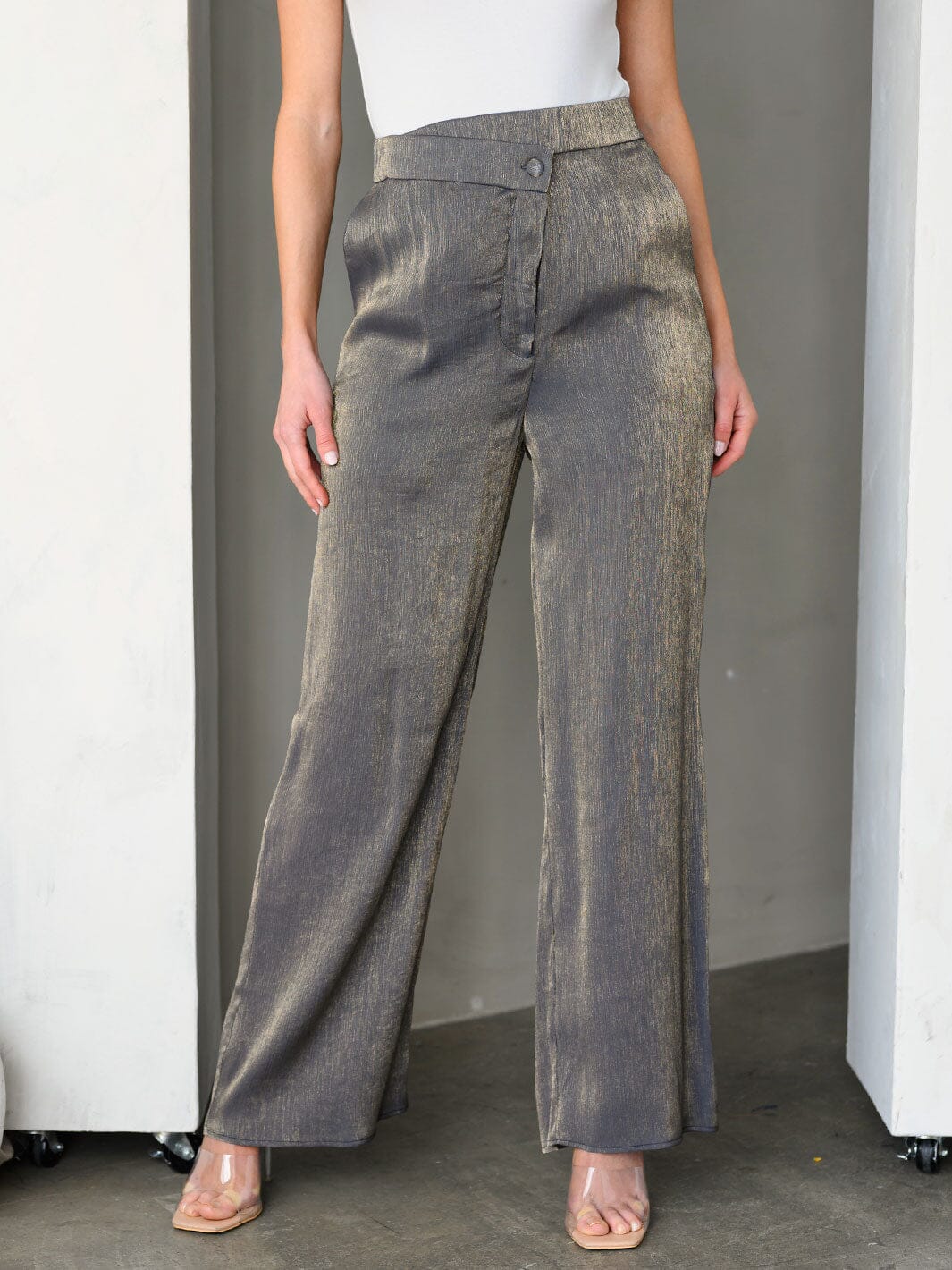 WOMEN'S WIDE LEG POCKETS SHIMMER PANTS