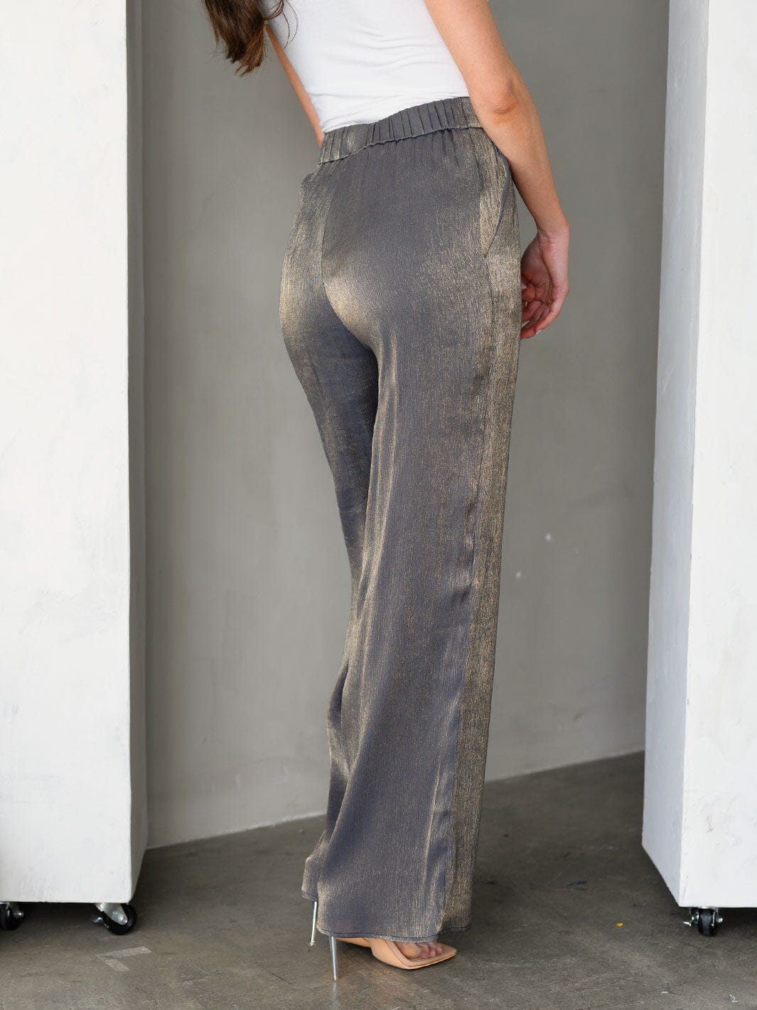 WOMEN'S WIDE LEG POCKETS SHIMMER PANTS