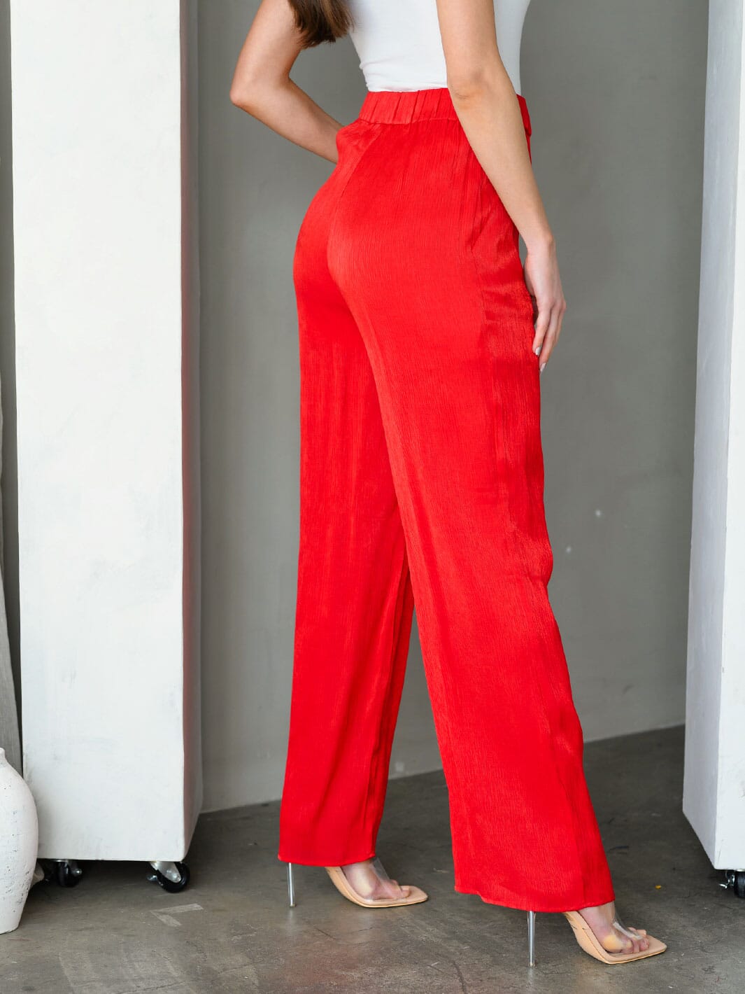 WOMEN'S WIDE LEG POCKETS SHIMMER PANTS