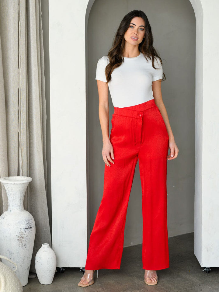 WOMEN'S WIDE LEG POCKETS SHIMMER PANTS