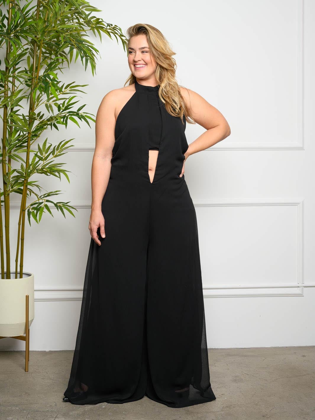 PLUS SIZE OPEN BACK JUMPSUIT