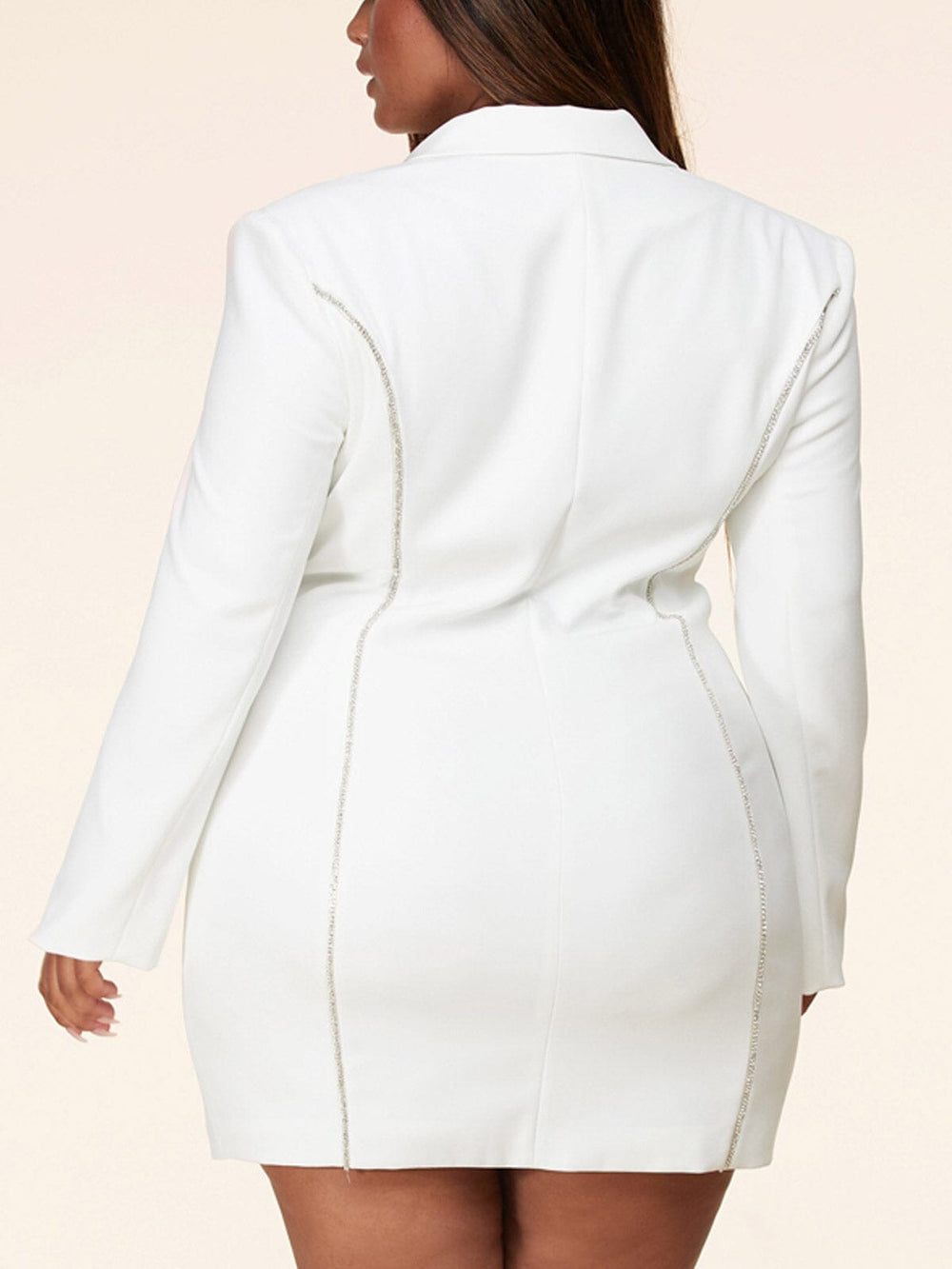 PLUS SIZE LONG SLEEVE ZIP UP V-NECK SEQUINS DETAILED MINI DRESS