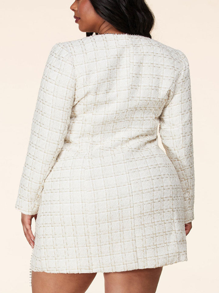 PLUS SIZE LONG SLEEVE BUTTON FRONT STUDS DETAILED MINI DRESS