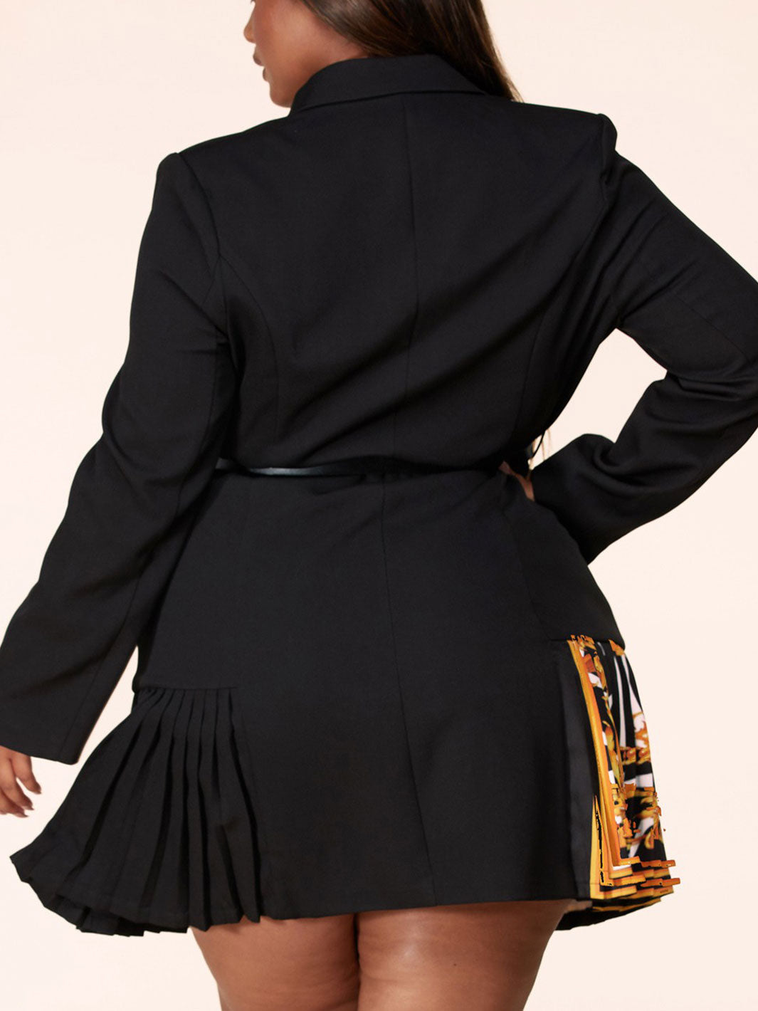 PLUS SIZE LONG SLEEVE BUTTON DOWN FRONT PRINT MINI DRESS