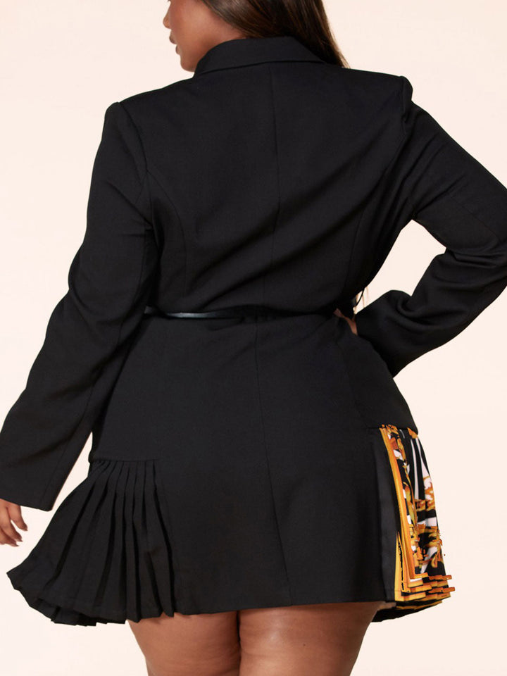 PLUS SIZE LONG SLEEVE BUTTON DOWN FRONT PRINT MINI DRESS