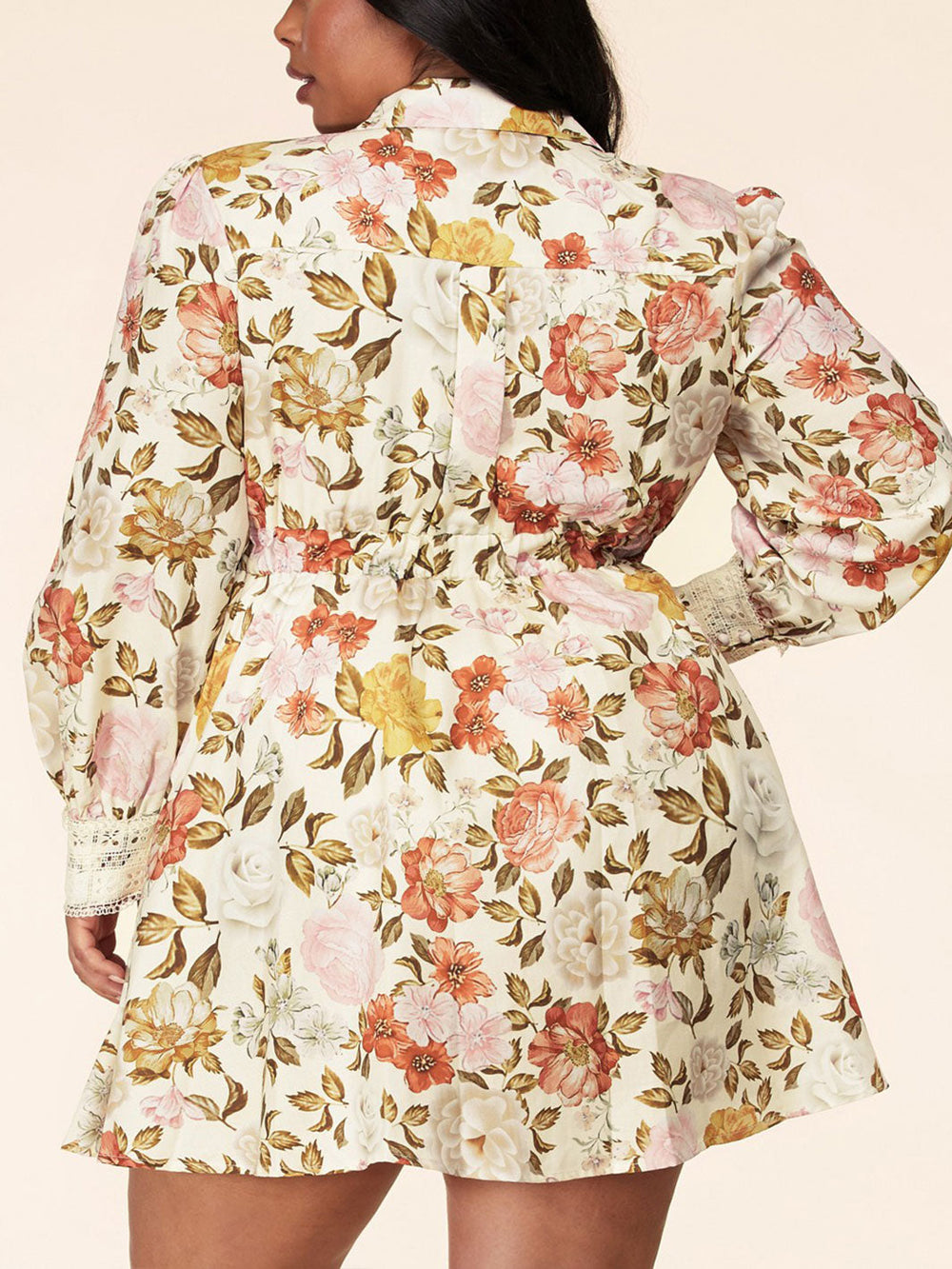 PLUS SIZE LONG SLEEVE BUTTON UP FLORAL MINI DRESS