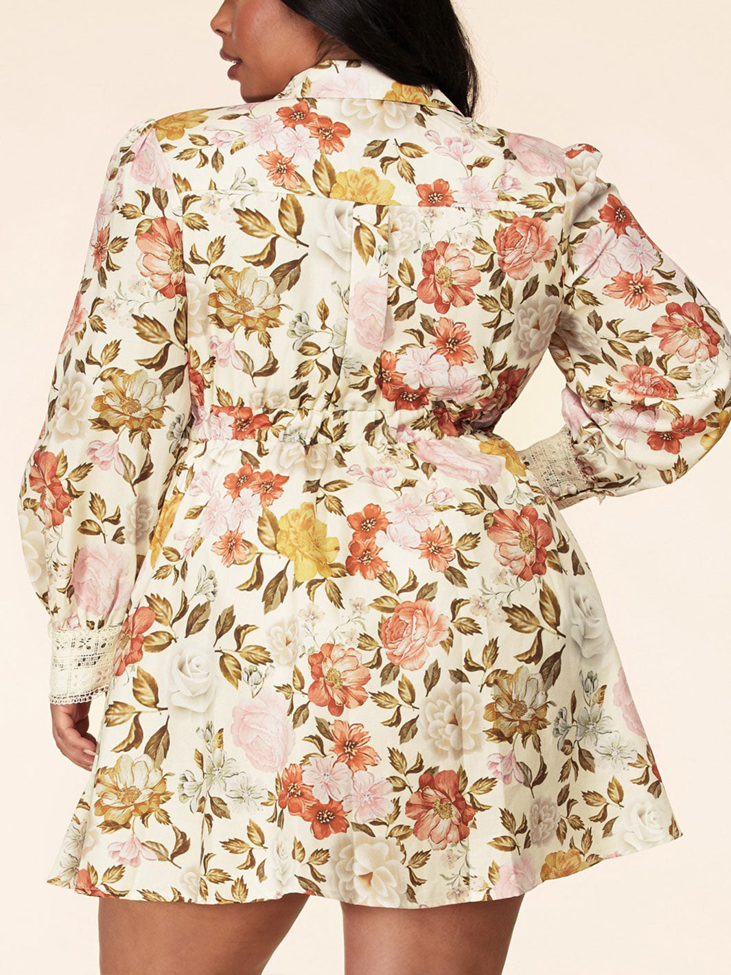 PLUS SIZE LONG SLEEVE BUTTON UP FLORAL MINI DRESS