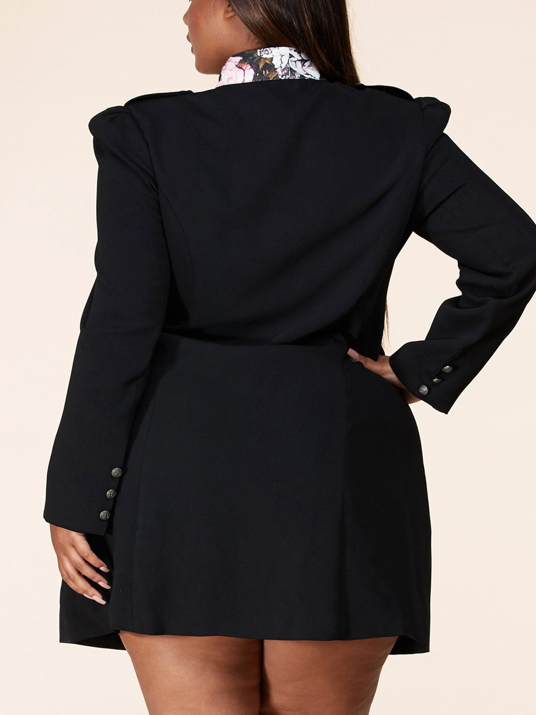 PLUS SIZE LONG SLEEVE BUTTON UP FLORAL MINI DRESS