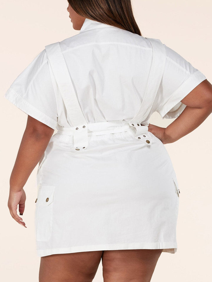 PLUS SIZE SHORT SLEEVE BUTTON UP BELTED MINI DRESS