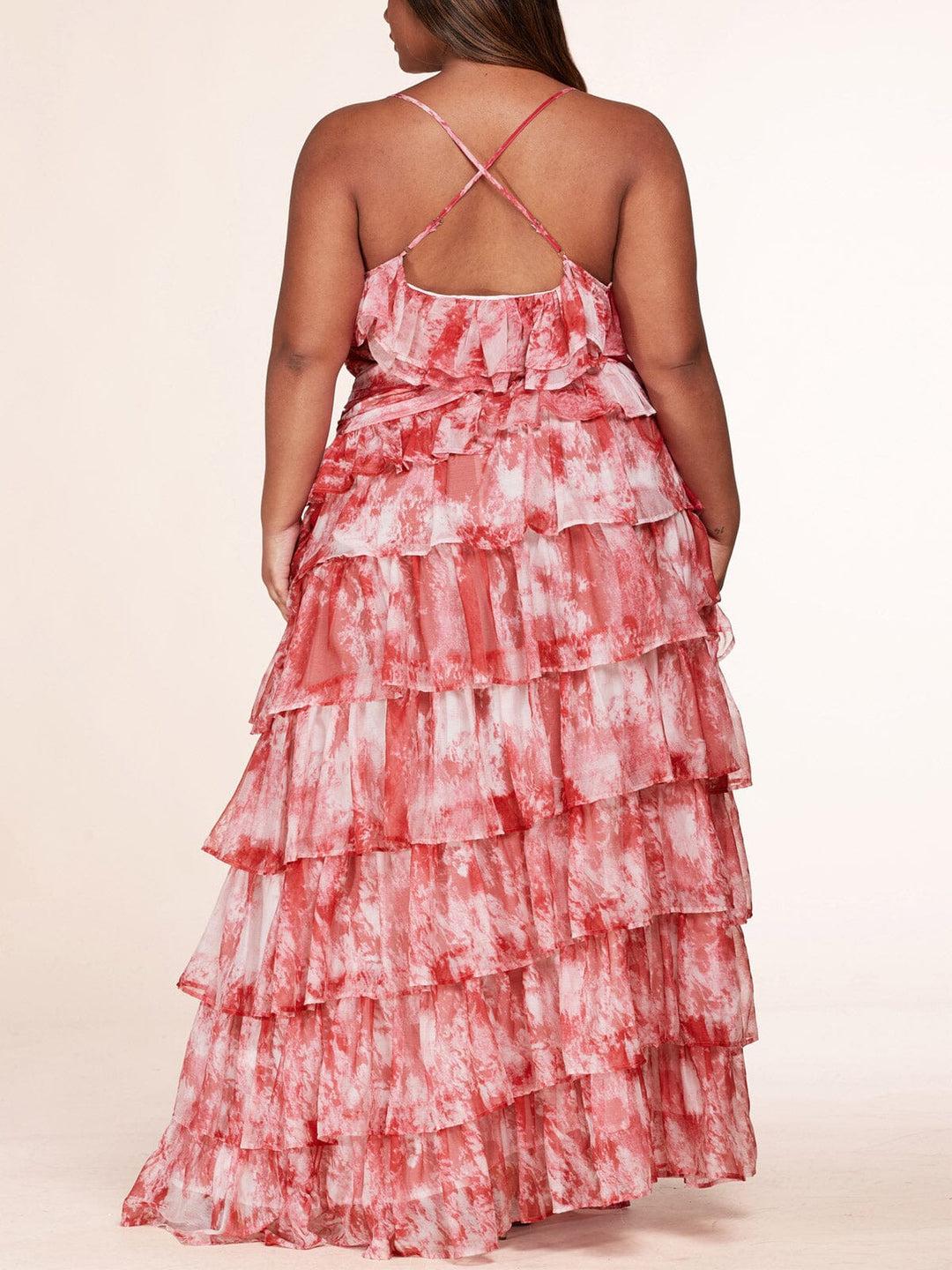 PLUS SIZE SLEEVELESS RUFFLE TIERED SIDE SLIT TIE DYE MAXI DRESS