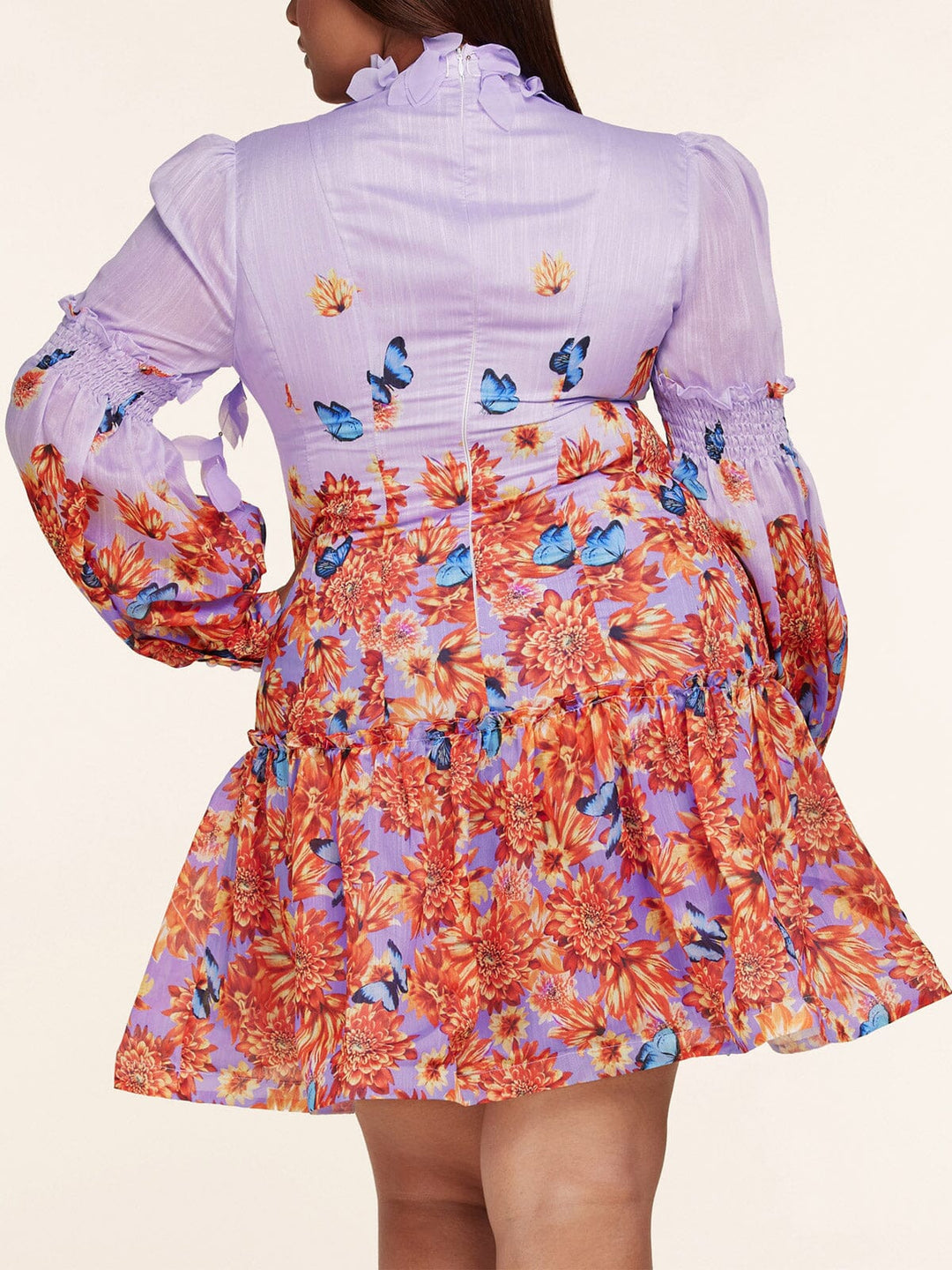 PLUS SIZE LONG PUFF SLEEVE BUTTON UP FLORAL MINI DRESS