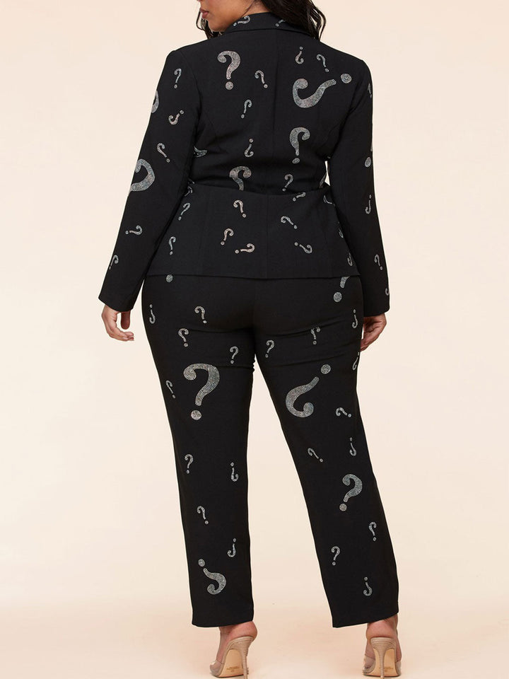 PLUS SIZE RHIMESTONE PRINT 2PC. JACKET AND PANTS SET