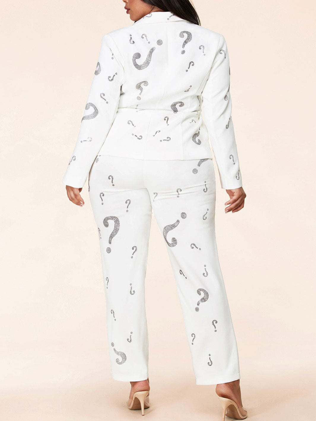 PLUS SIZE RHIMESTONE PRINT 2PC. JACKET AND PANTS SET