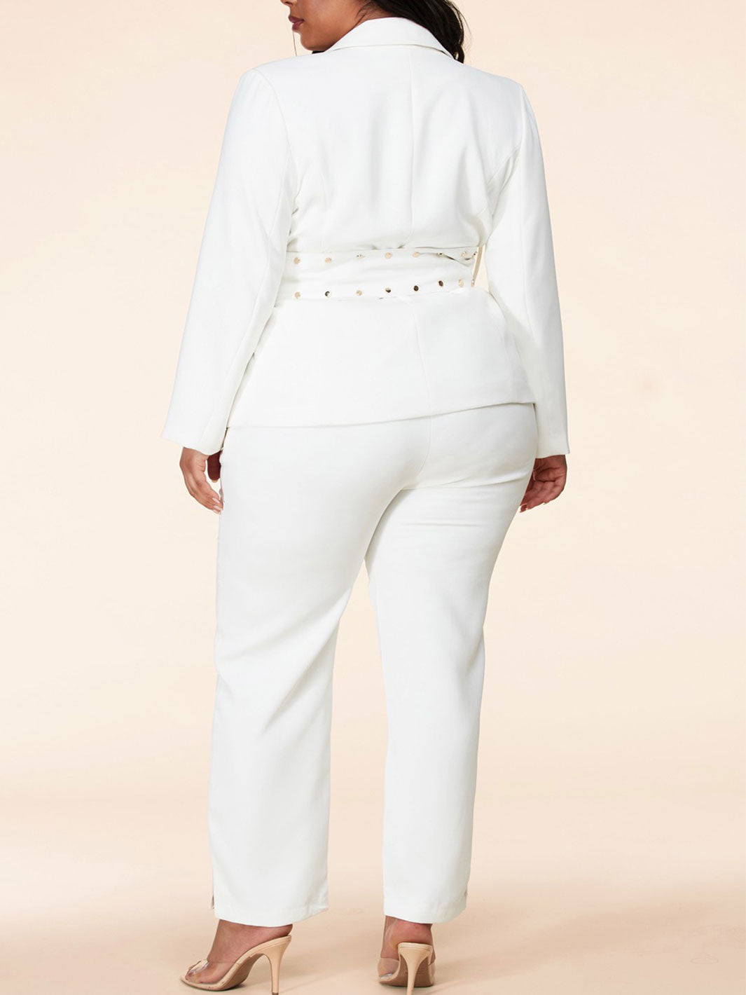 PLUS SIZE FRONT BELT 2PC. JACKET AND WIDE LEG PANTS SET