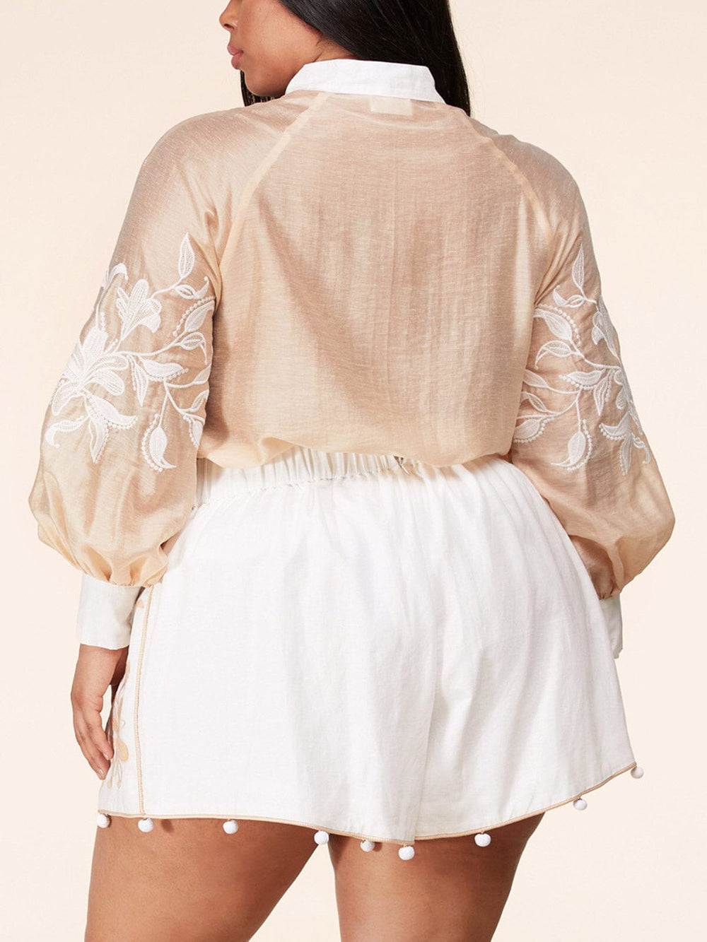 PLUS SIZE LONG SLEEVE 2PC. TOP & SHORTS FLORAL SET