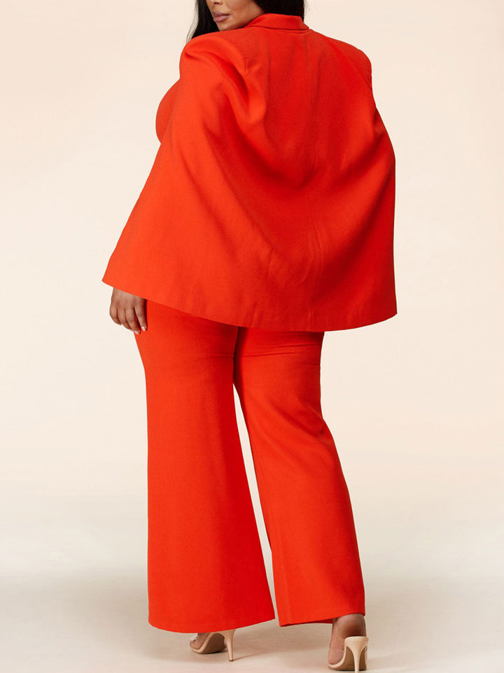 PLUS SIZE SOLID 3PC. TOP/CAPE AND PANTS SELF TIE SET