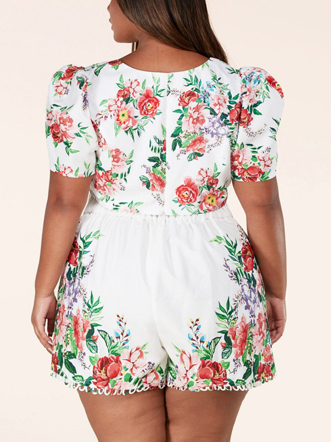 PLUS SIZE SHORT SLEEVE 2PC. TOP & SHORTS FLORAL SET