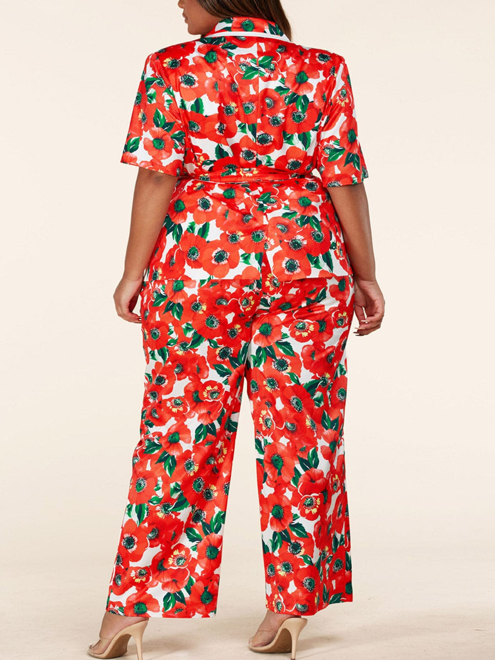 PLUS SIZE SHORT SLEEVE 2PC. TOP & PANTS FLORAL SET