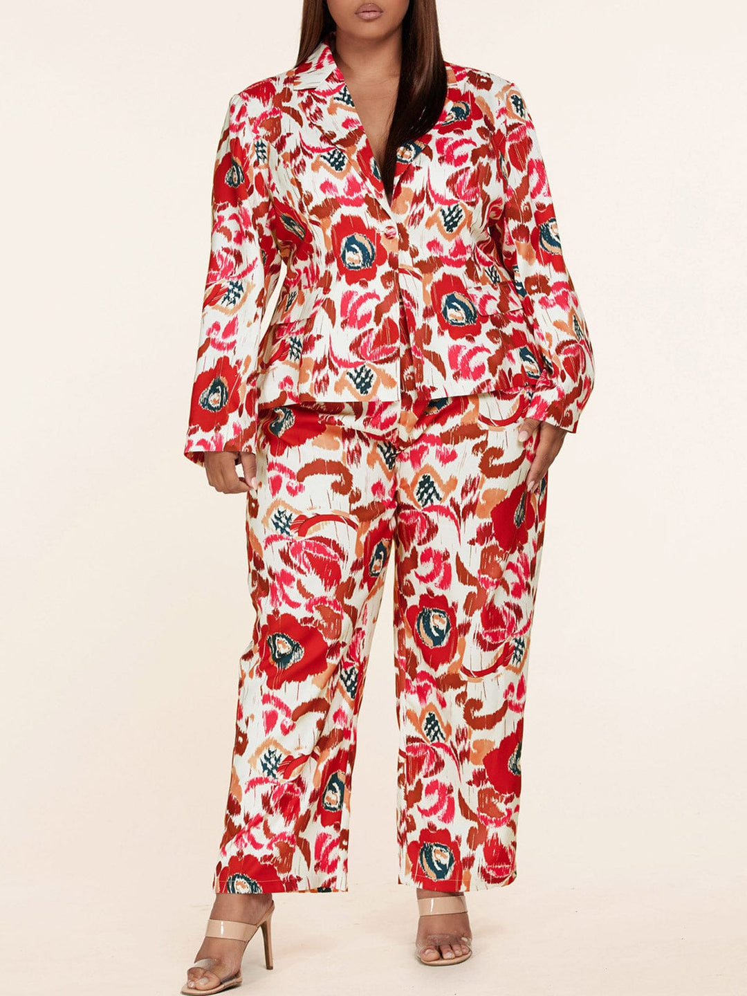 PLUS SIZE LONG SLEEVE 2PC. JACKET & PANTS MULTI COLOR SET