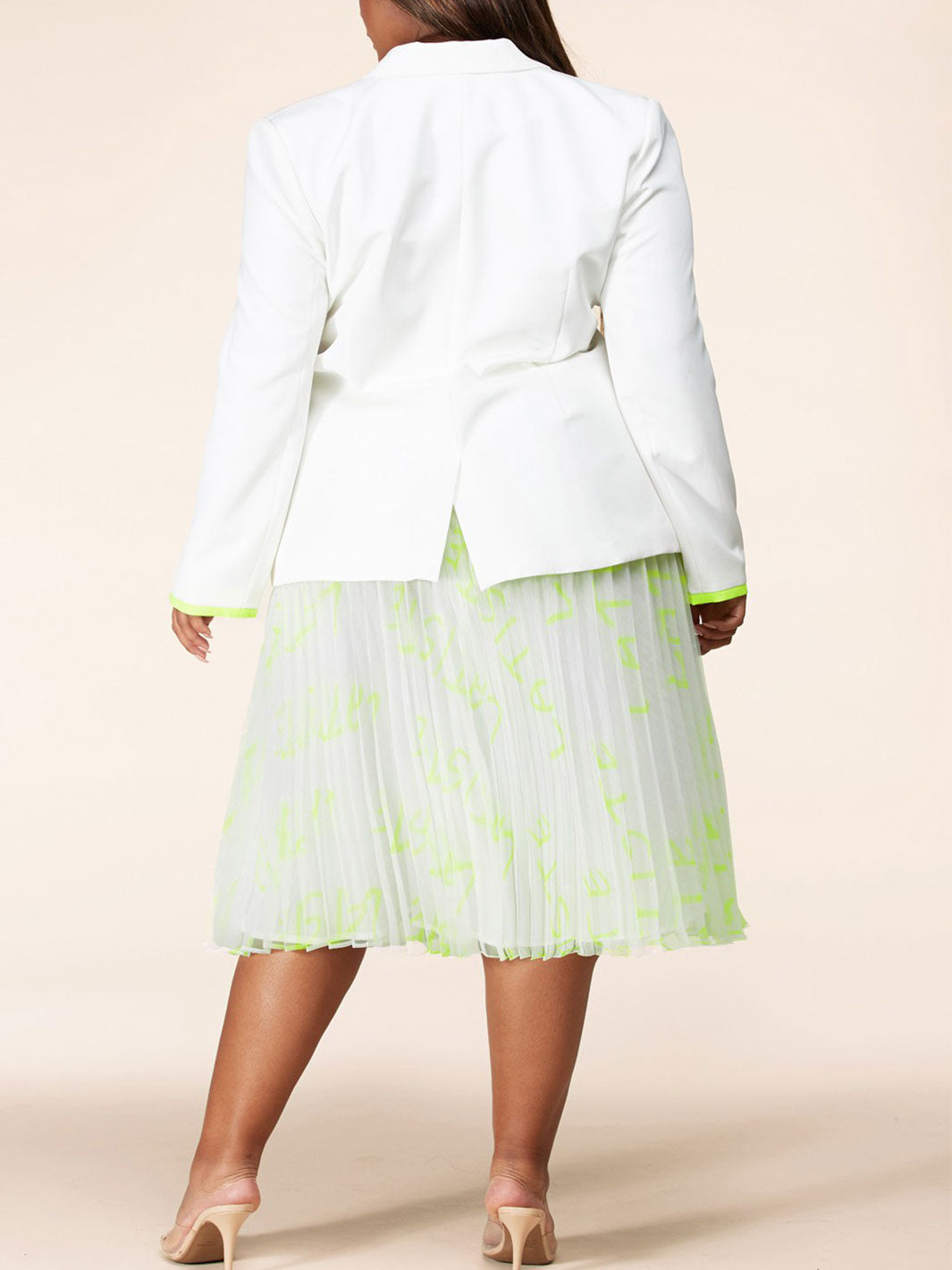 PLUS SIZE COLORBLOCK 2PC. JACKET AND PLEATED MIDI SKIRT SET