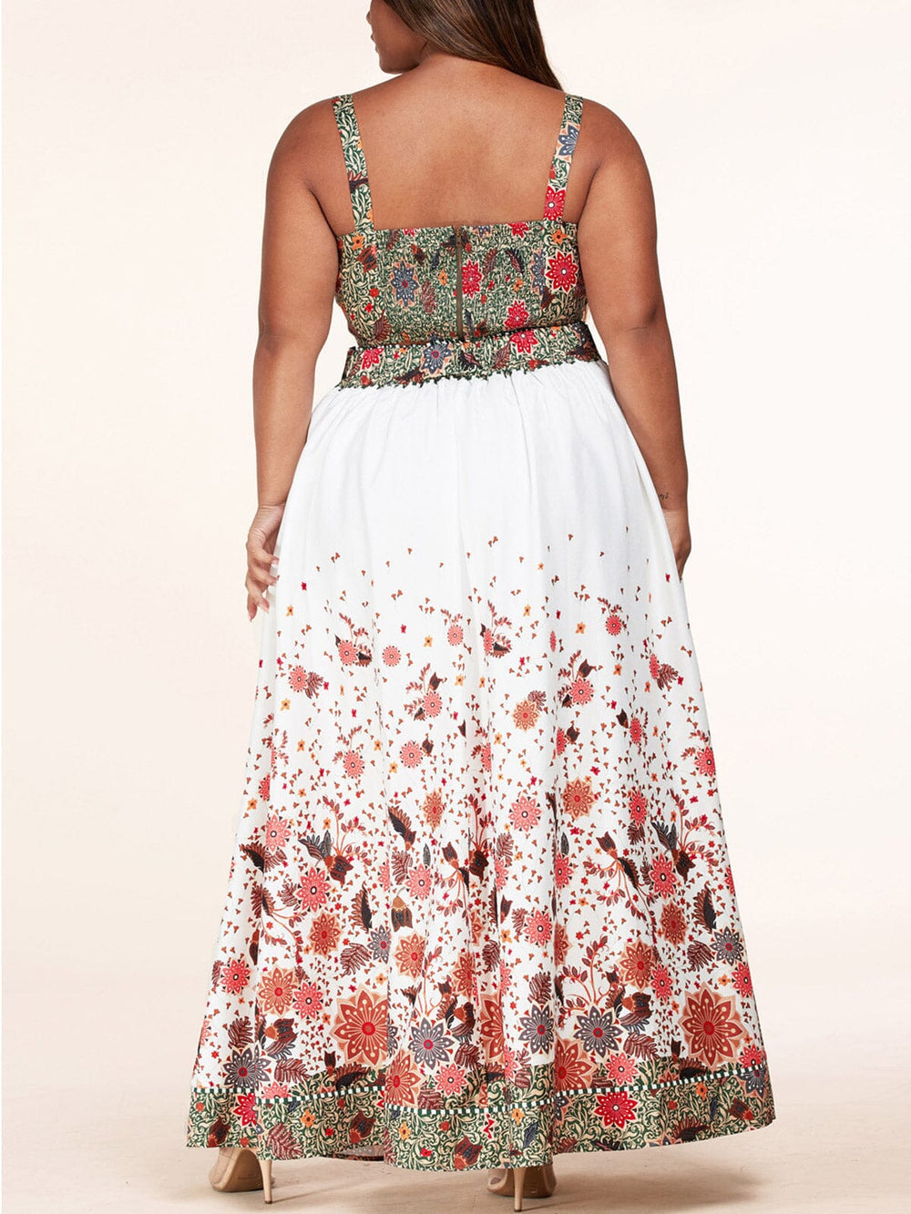 PLUS SIZE SLEEVELESS CROP TOP & MAXI SKIRT FLORAL SET