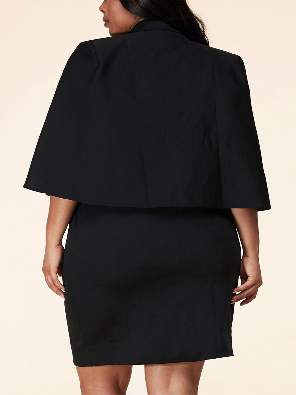 PLUS SIZE 3/4 SLEEVE V-NECK BUTTON CLOSURE BELT CAPE MINI DRESS