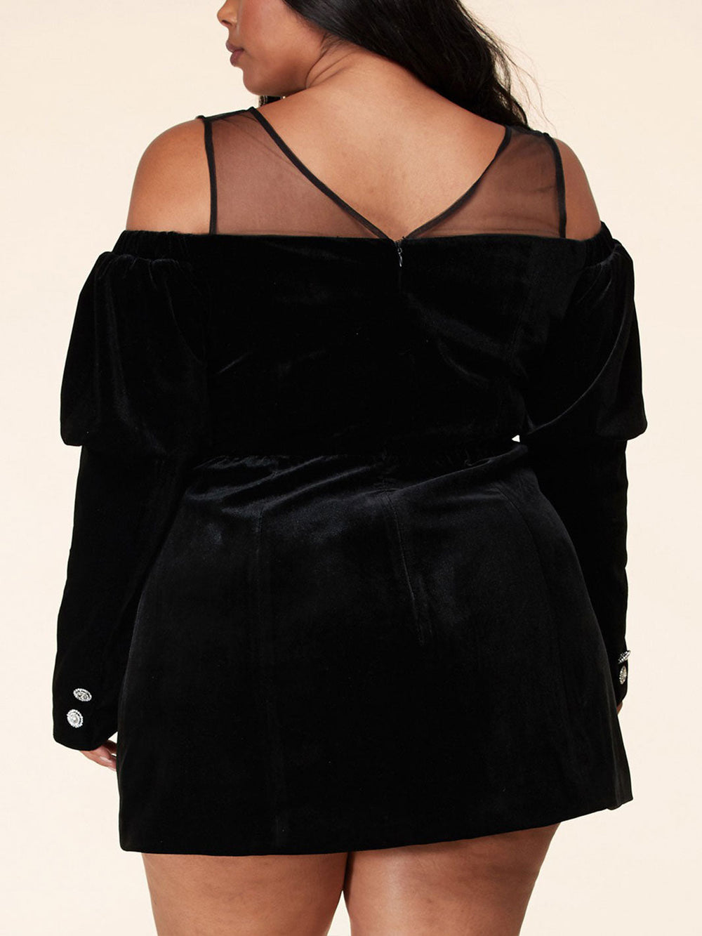 PLUS SIZE LONG SLEEVE MESH SHOULDER MINI DRESS