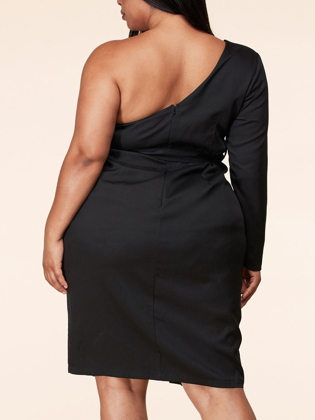 PLUS SIZE ONE SHOULDER DRESS FRONT DETAILED WITH BELT MINI DRESS