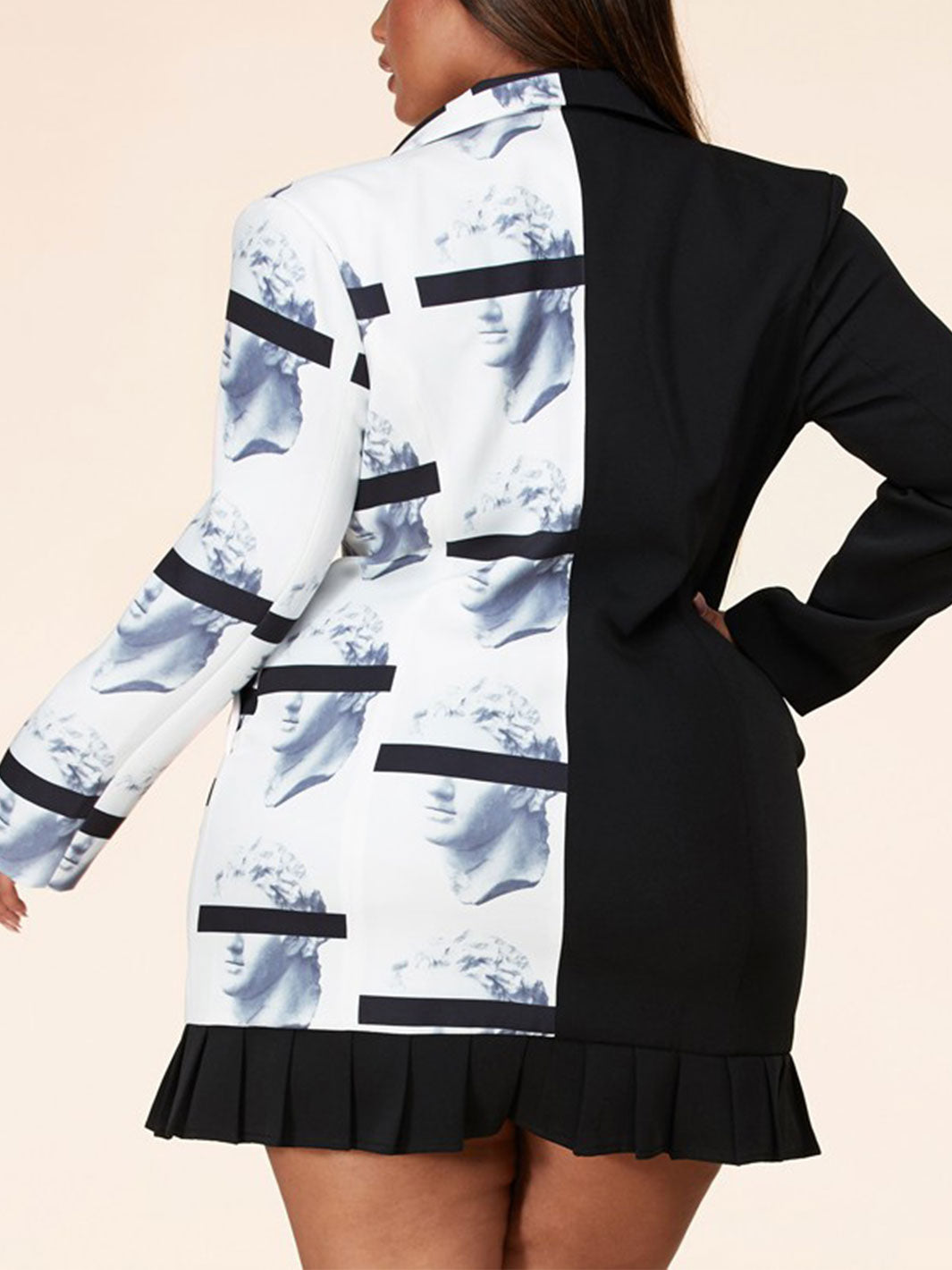 PLUS SIZE LONG SLEEVE COLORBLOCK FRONT BUTTONS DETAILED WITH POCKETS MINI DRESS