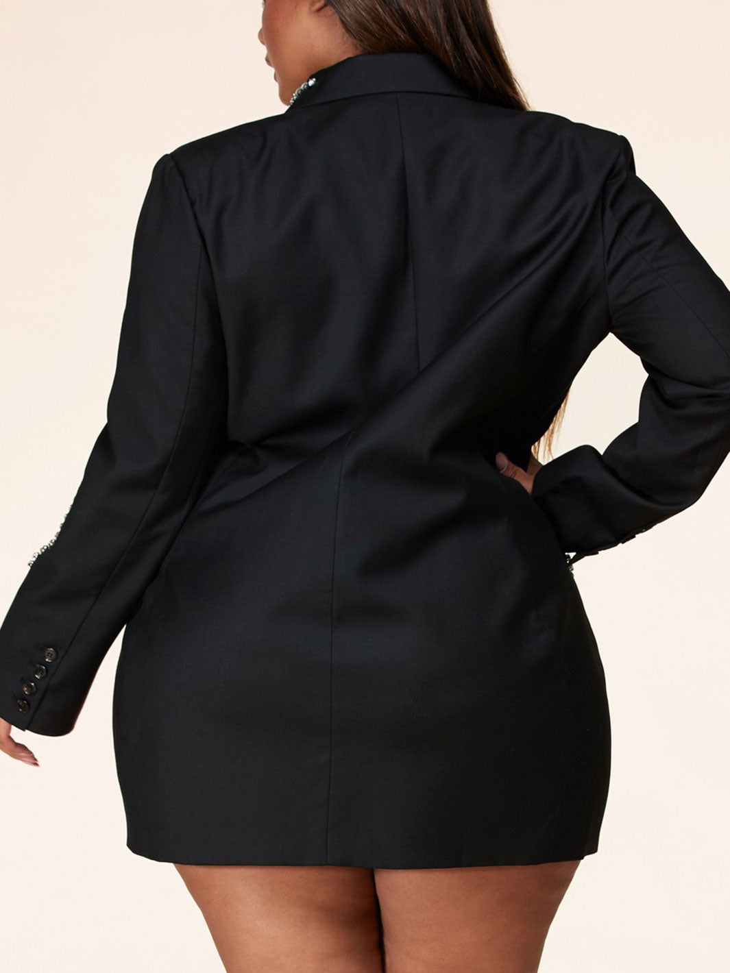 PLUS SIZE LONG SLEEVE COLLAR STUDS DETAILED MINI DRESS