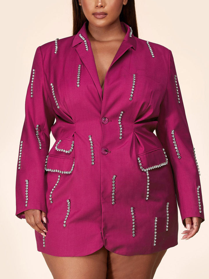 PLUS SIZE LONG SLEEVE COLLAR STUDS DETAILED MINI DRESS