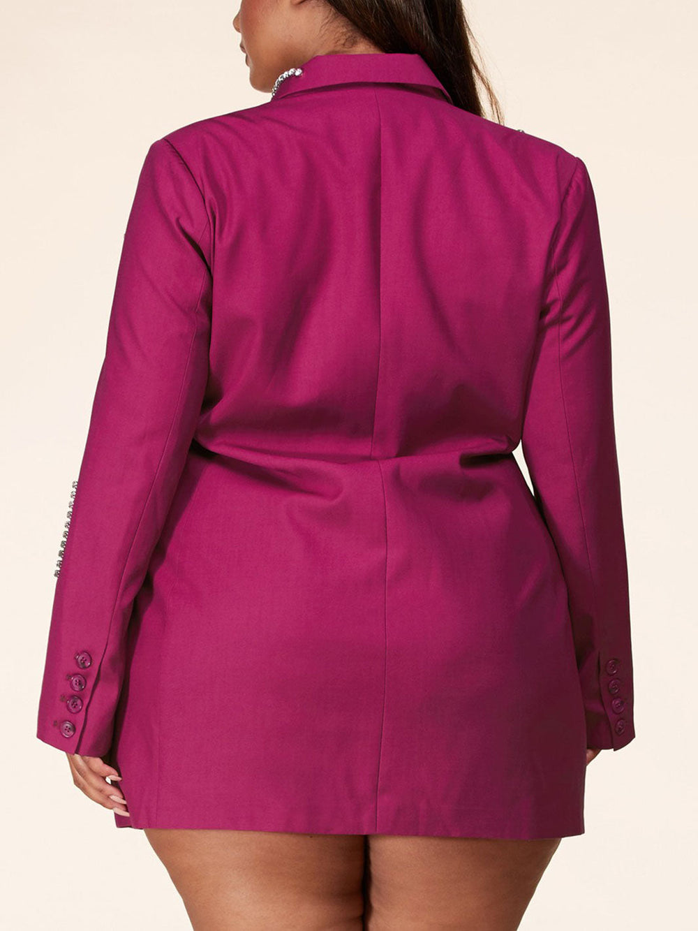 PLUS SIZE LONG SLEEVE COLLAR STUDS DETAILED MINI DRESS