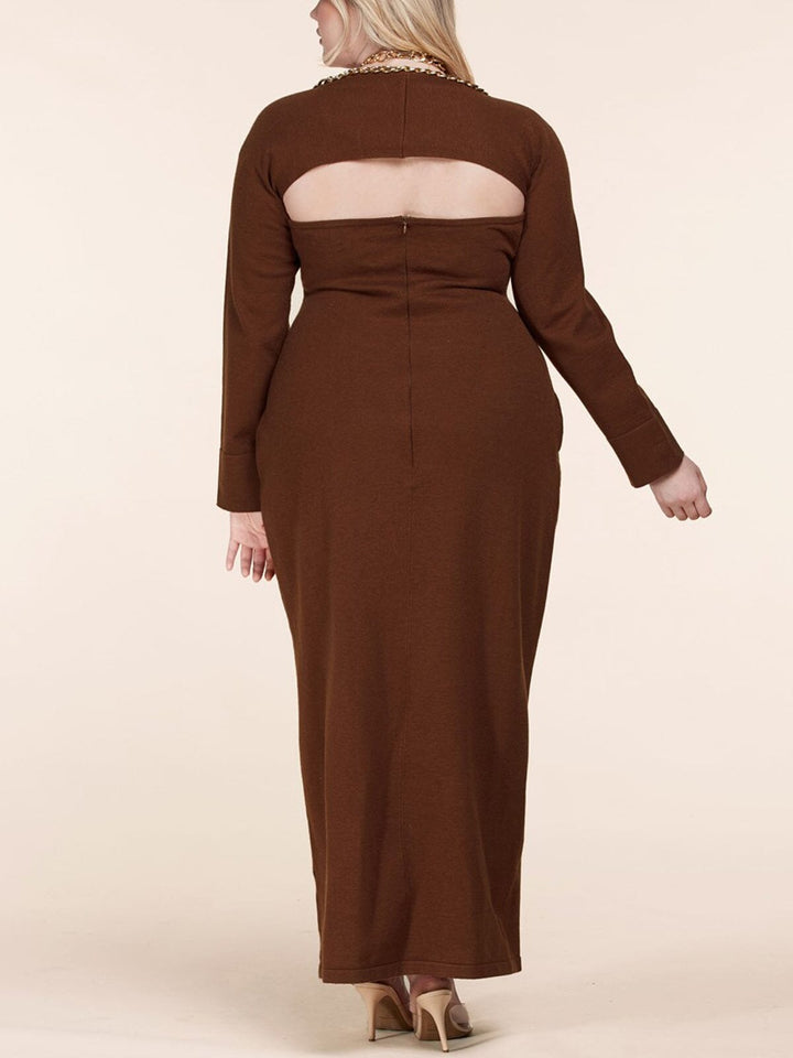 PLUS SIZE LONG SLEEVE CHAIN DETAILED MAXI DRESS
