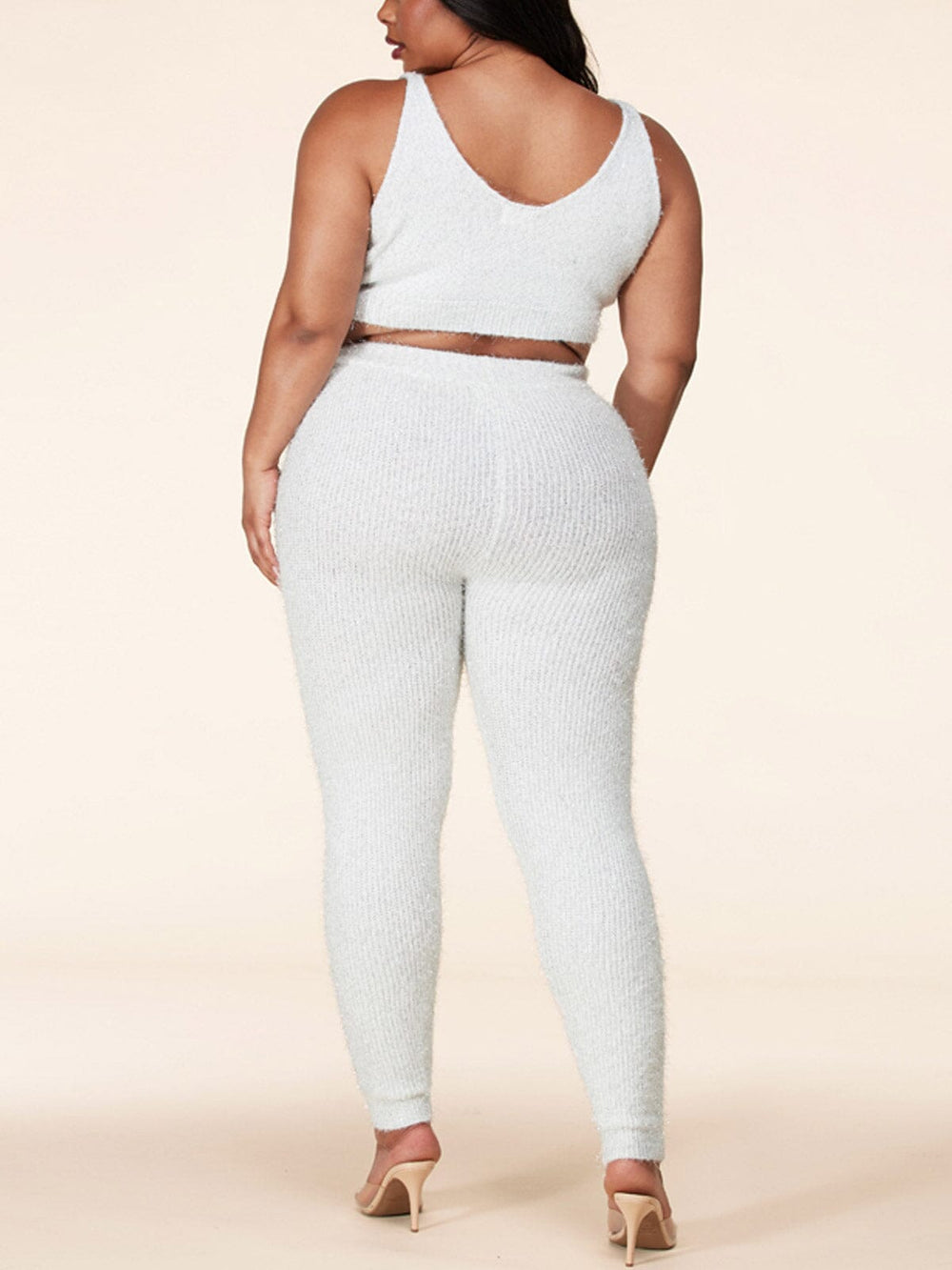 PLUS SIZE LONG SLEEVE 3PC. CARDIGAN TOP & PANTS SHIMMER SET