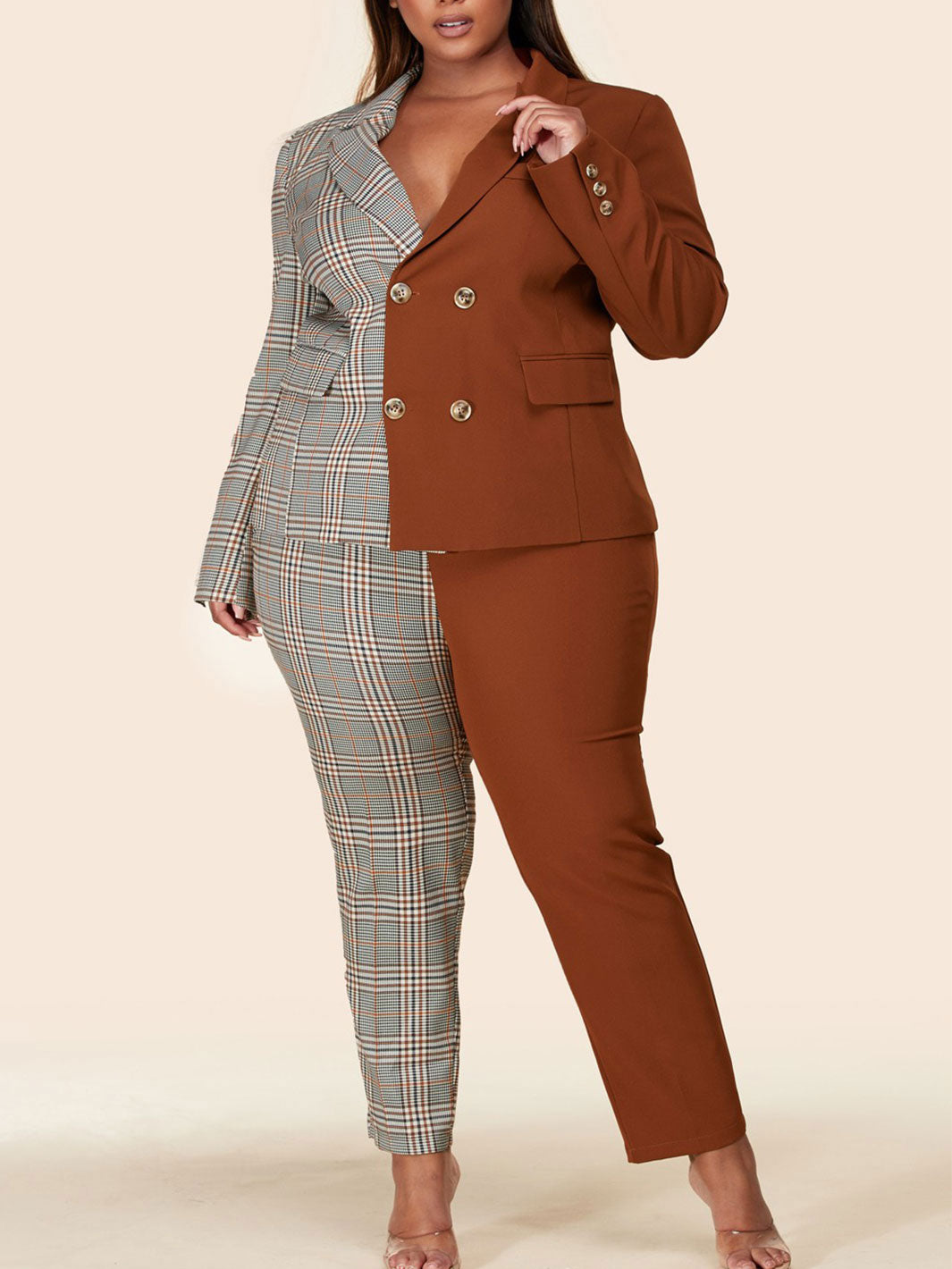 PLUS SIZE COLORBLOCK 2PC. JACKET AND PANTS SET
