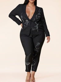 PLUS SIZE STONE ART PRINT 2PC. JACKET AND PANTS SET
