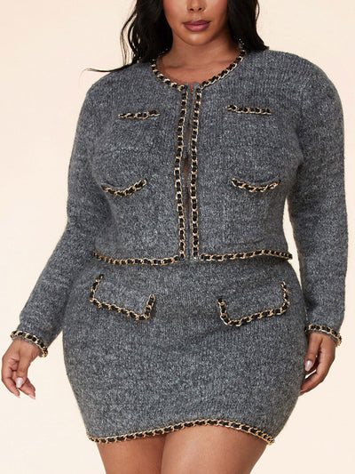 PLUS SIZE CHAIN DETAILED 2PC. TOP AND MINI SKIRT SET