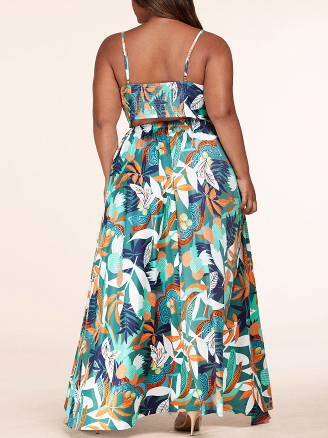PLUS SIZE SLEEVELESS CROP TOP & MAXI SKIRT FLORAL SET