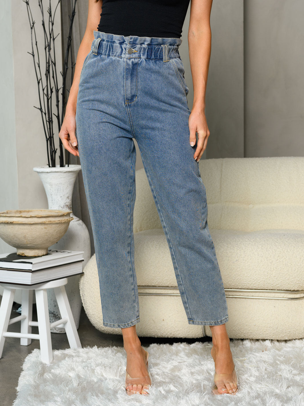 WOMEN'S DENIM POCKETS WAIST DETAILED JEANS
