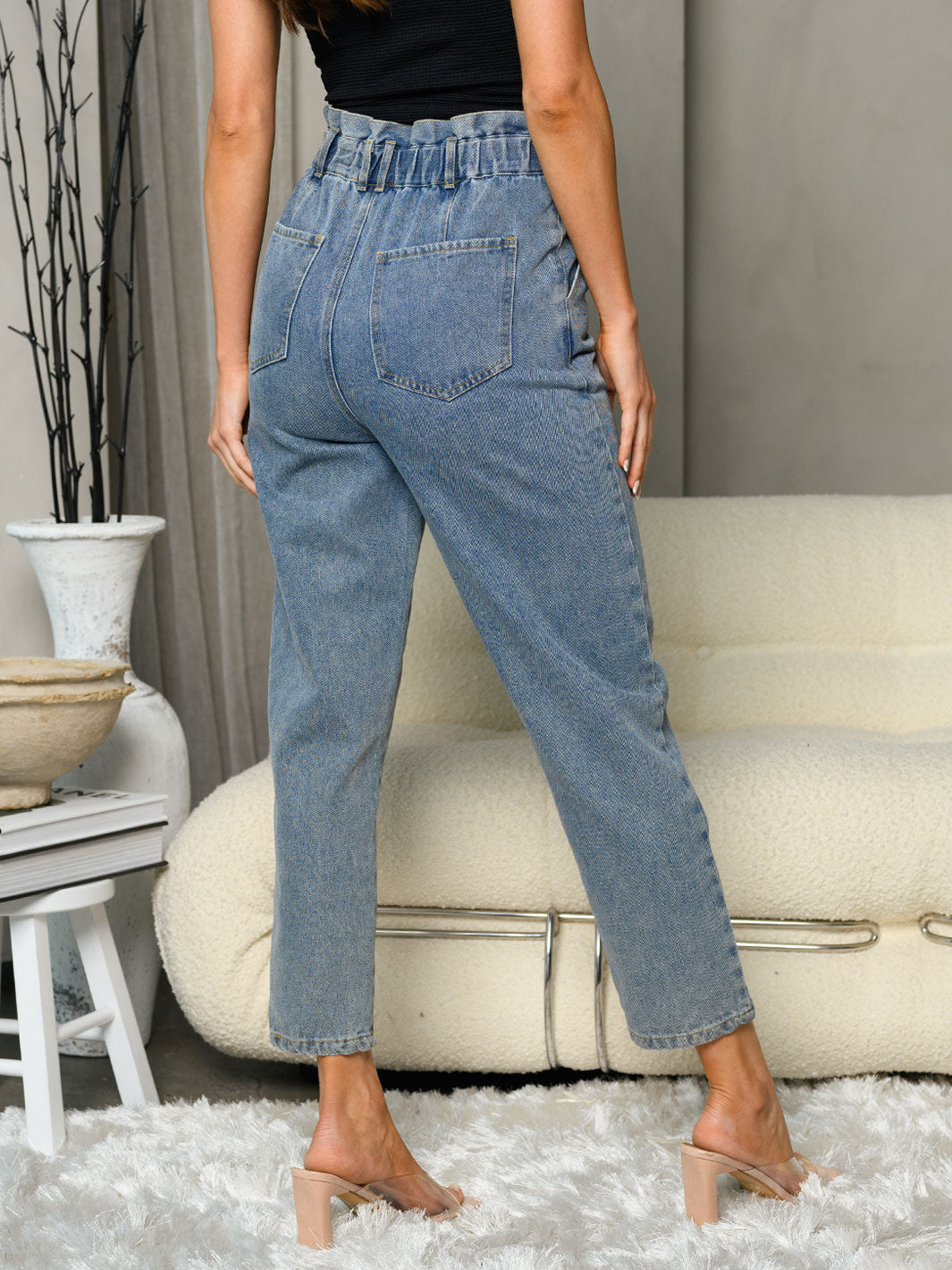 WOMEN'S DENIM POCKETS WAIST DETAILED JEANS