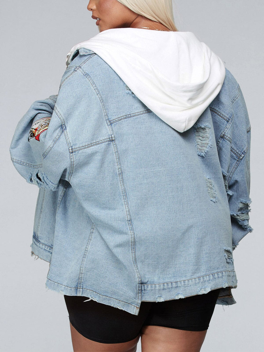 PLUS SIZE LONG SLEEVE HOODED DENIM JACKET
