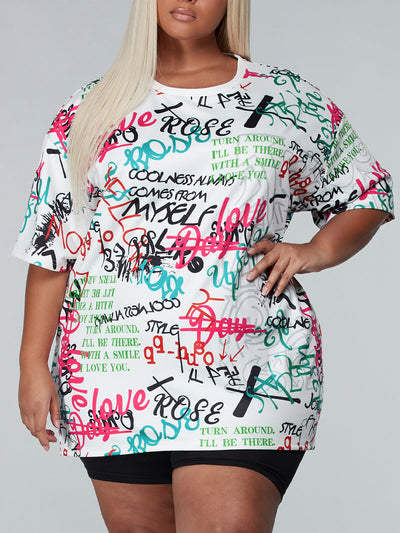 PLUS SIZE SHORT SLEEVE GRAPHIC PRINT TOP