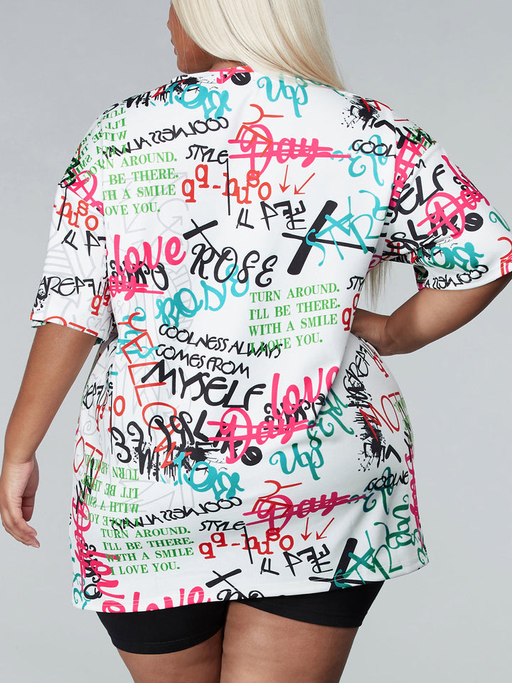 PLUS SIZE SHORT SLEEVE GRAPHIC PRINT TOP