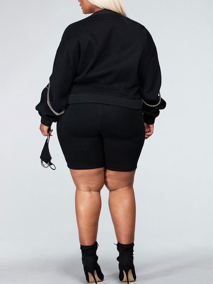 PLUS SIZE CHAIN DETAILED 2PC. SWEATER AND SHORTS SET